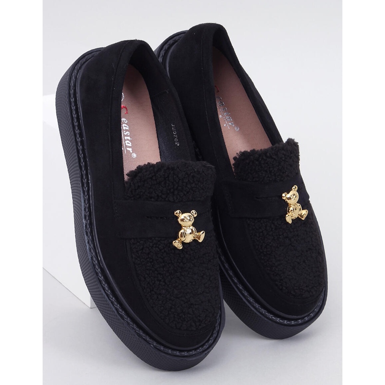 Anisha Schwarze Plateau-Loafer mit Lammfell 1