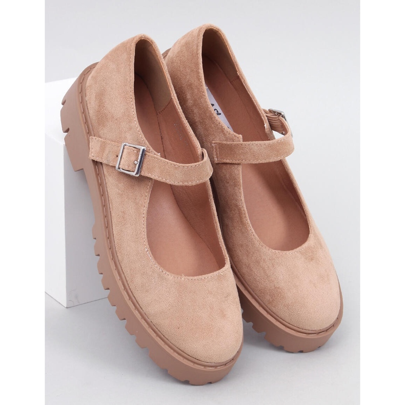 Holmess Khakifarbene Riemchen-Plateau-Ballerinas beige 1