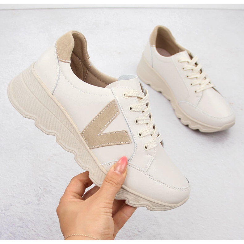 Beige Damen-Sneaker aus Leder mit Keilabsatz Vinceza 7918 1