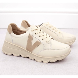 Beige Damen-Sneaker aus Leder mit Keilabsatz Vinceza 7918 2
