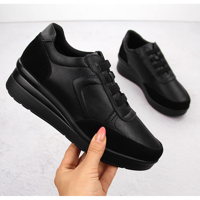 Damen-Sneaker aus Leder mit Keilabsatz, schwarz Sergio Leone PB236-S 1