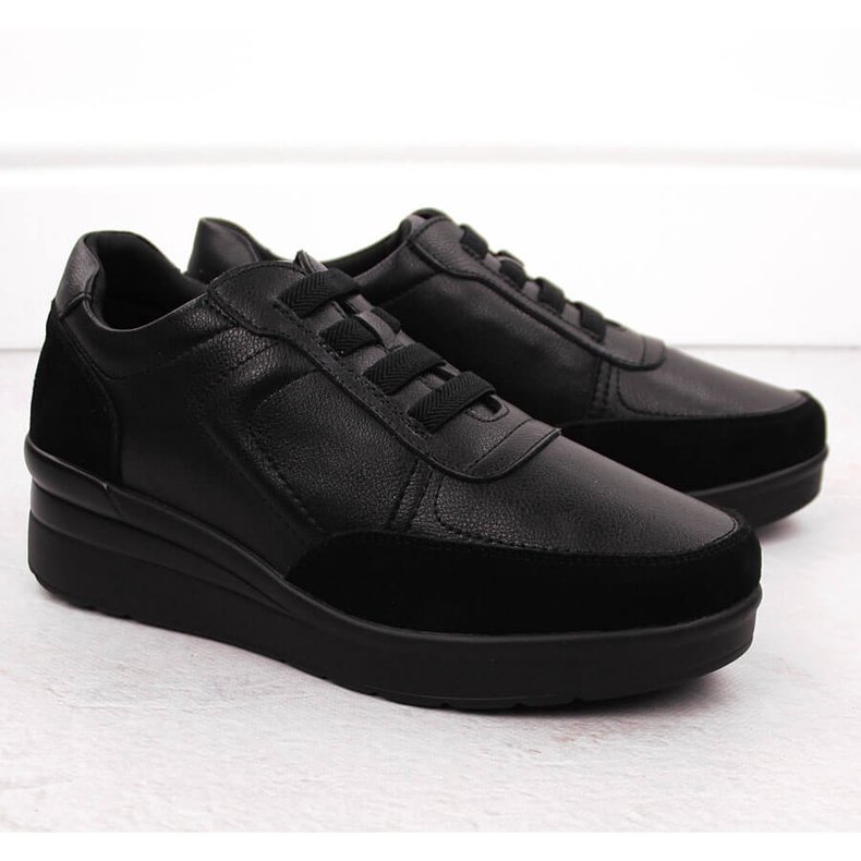 Damen-Sneaker aus Leder mit Keilabsatz, schwarz Sergio Leone PB236-S 2