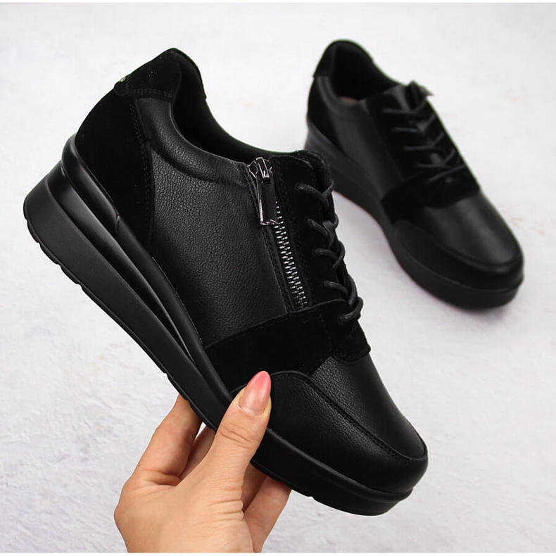 Damen-Sneaker aus Leder mit Keilabsatz, schwarz Sergio Leone PB236-S 1