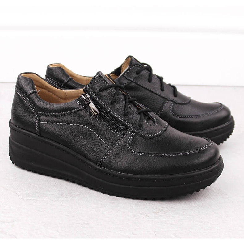 Bequeme Damenschuhe aus schwarzem Leder Helios 419 2