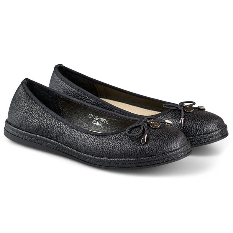 Schwarze Damen-Ballerinas mit Lederdecksohle, bequeme Damenschuhe 1