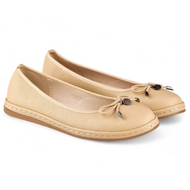 Beige Damen-Ballerinas mit Lederdecksohle, bequeme Damenschuhe 1