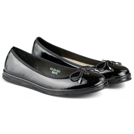 Schwarze Damen-Ballerinas aus Lackleder mit Lederinnensohle, bequeme Damenschuhe 1