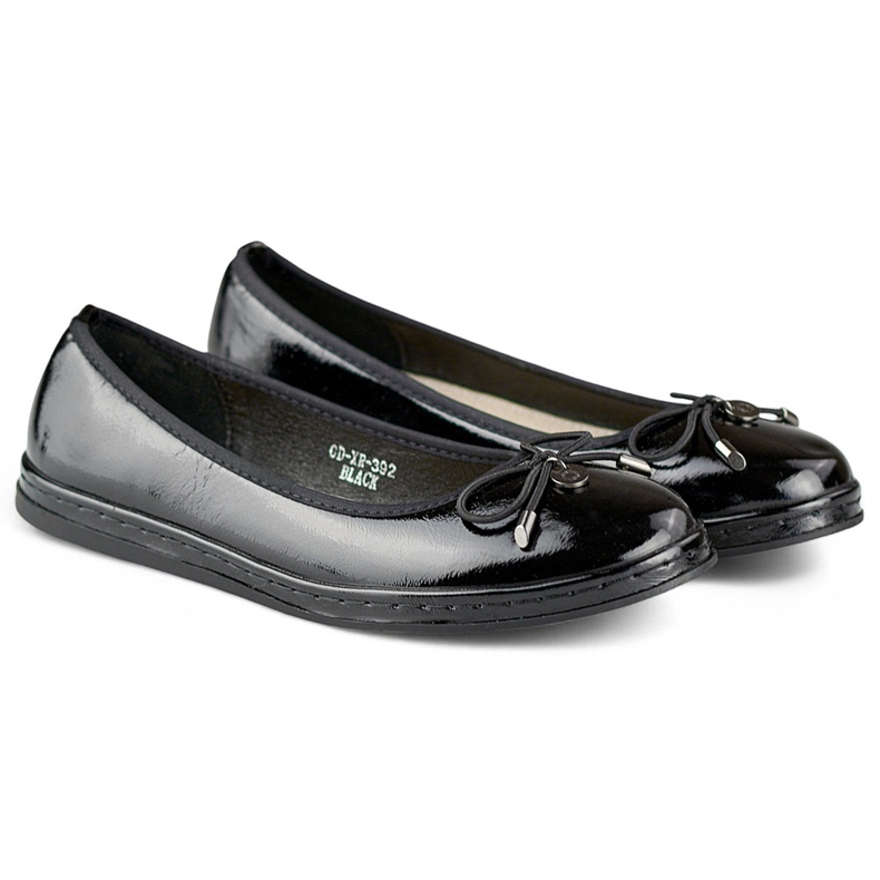 Schwarze Damen-Ballerinas aus Lackleder mit Lederinnensohle, bequeme Damenschuhe 1