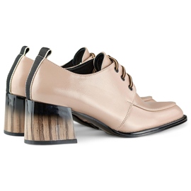 Lackierte beige Stiefeletten mit rotem Absatz, elegante Damenschuhe 1