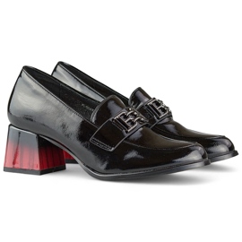 Schwarze Lackschuhe mit bequemem Absatz, Damenpumps 1