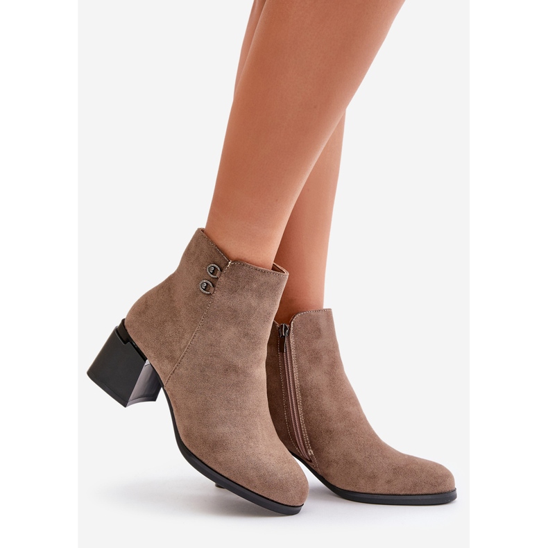 Damen-Stiefeletten mit hohem Absatz und Reißverschluss, Dunkelbeige von Tinamar 1