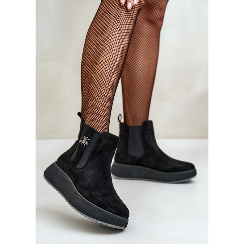 Damen-Slip-On-Stiefel auf der Plattform mit Nadel, Öko-Wildleder, schwarzes Ciatheia 2