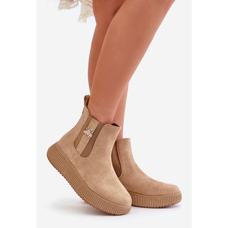 Damen-Slip-On-Stiefel auf der Plattform mit einer Nadel, Eco-Wildlederbraun, Ciatheia 1