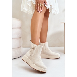 Damen-Slip-On-Stiefel auf der Plattform mit Nadel, Öko-Wildleder, hellbeige Ciatheia 2