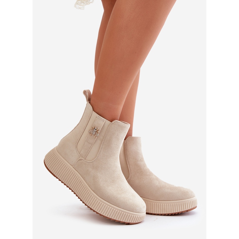 Damen-Slip-On-Stiefel auf der Plattform mit Nadel, Öko-Wildleder, hellbeige Ciatheia 1