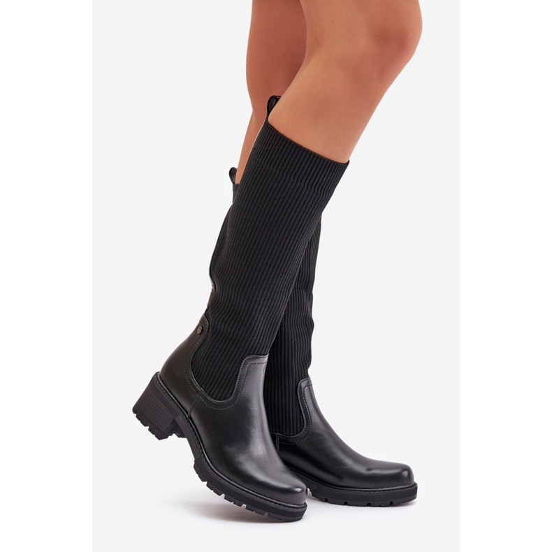 Schwarze Vaimi-Slip-On-Stiefel mit elastischem Obermaterial 1