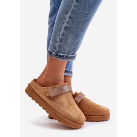 Pelzgefütterte Flip-Flops für Damen auf Camel Azida-Plattform braun 1