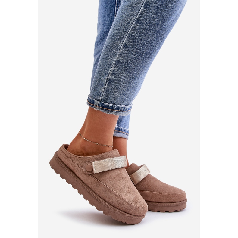 Pelzgefütterte Flip-Flops für Damen auf der Plattform, Brown Azida beige 1