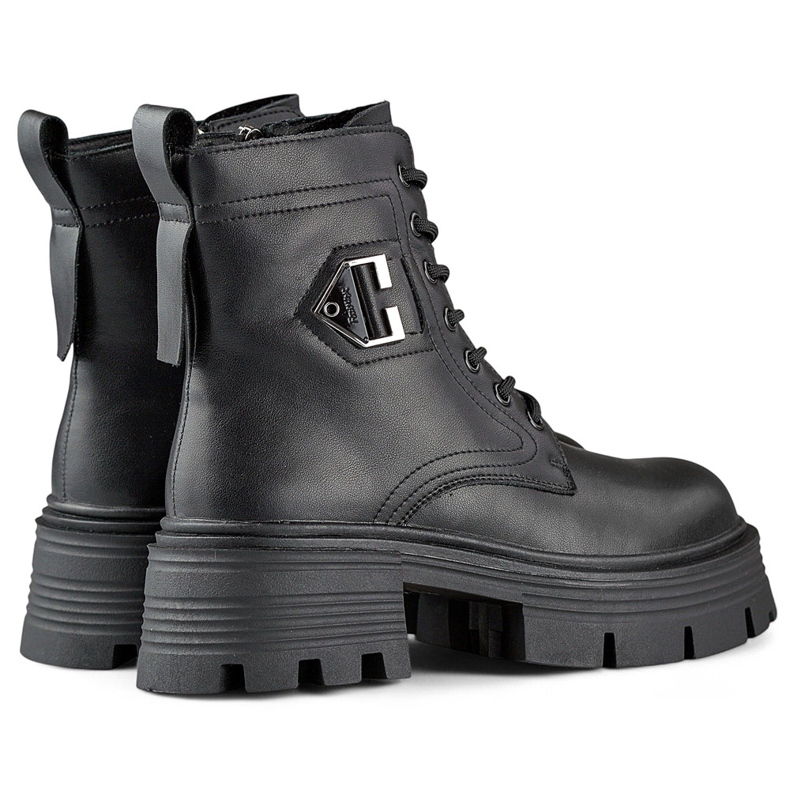 Damen-Stiefeletten aus schwarzem Leder mit Plateausohle, isolierte Stiefel aus Naturleder 1
