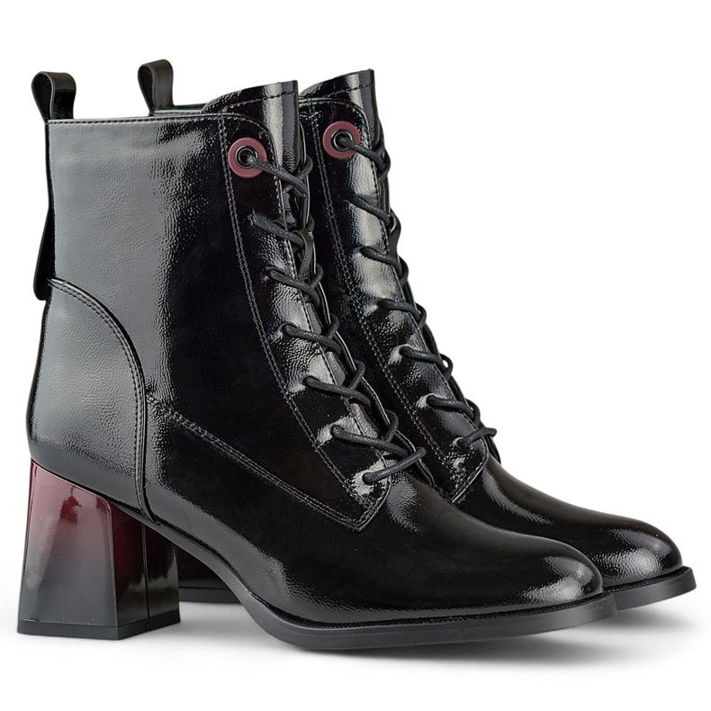 Schnürstiefeletten, elegante Stiefeletten aus Lackleder schwarz 1