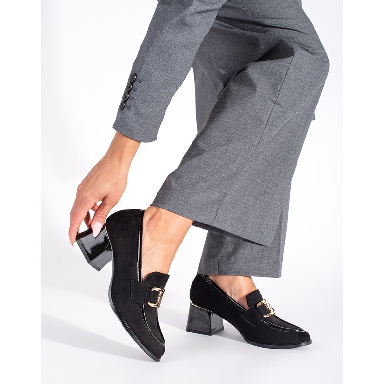 Damenschuhe aus Wildleder mit dickem Absatz schwarz 1