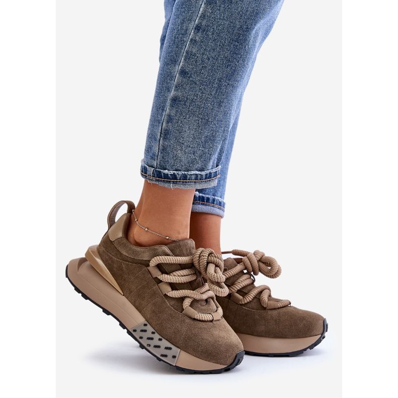 Damen-Wildleder-Sneakers auf der Plattform mit dicker Schnürung Artiker 54C1466 Hellbraun 1