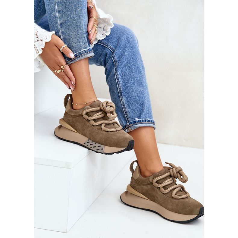 Damen-Wildleder-Sneakers auf der Plattform mit dicker Schnürung Artiker 54C1466 Hellbraun 2