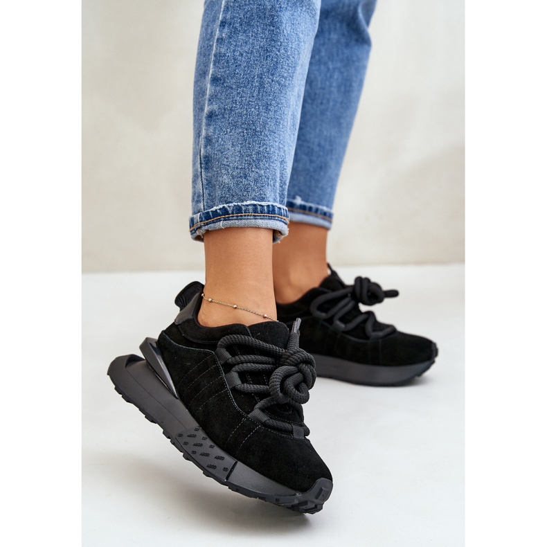 Damen-Sneaker aus Wildleder auf der Plattform mit dicker Schnürung Artiker 54C1464 Schwarz 2
