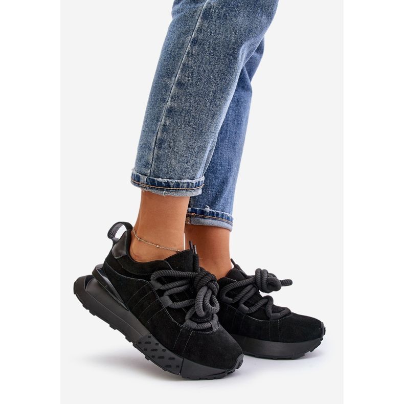 Damen-Sneaker aus Wildleder auf der Plattform mit dicker Schnürung Artiker 54C1464 Schwarz 1