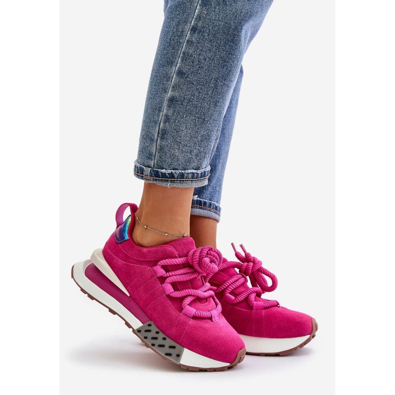 Damen-Sneakers aus Wildleder auf der Plattform mit dicker Schnürung Artiker 55C0086 Fuchsia rosa 1