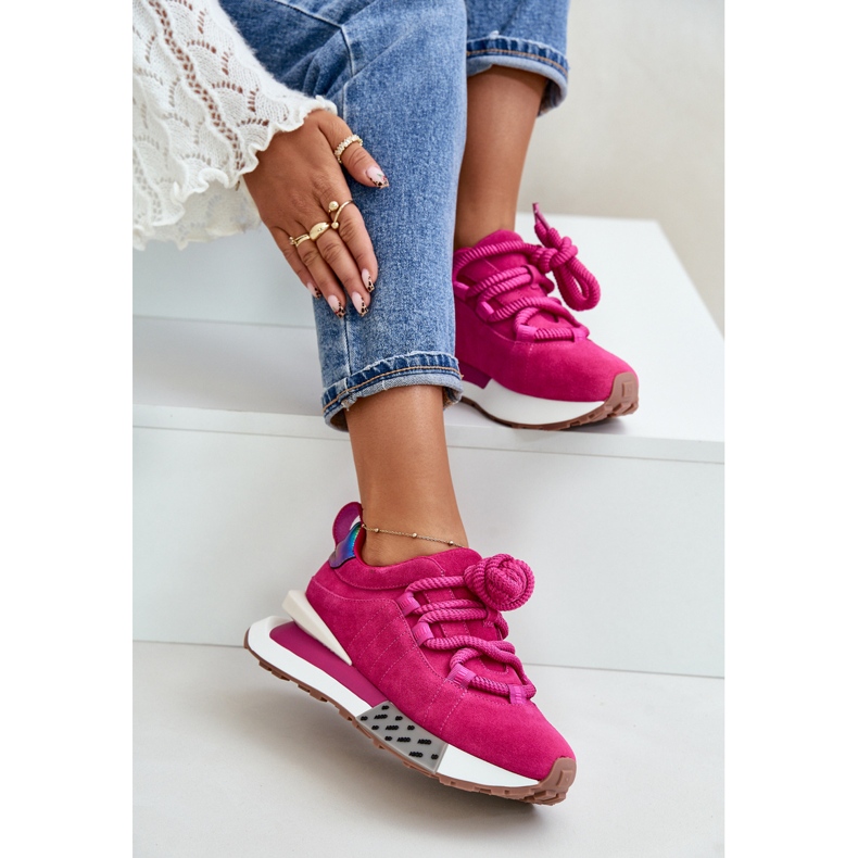 Damen-Sneakers aus Wildleder auf der Plattform mit dicker Schnürung Artiker 55C0086 Fuchsia rosa 2