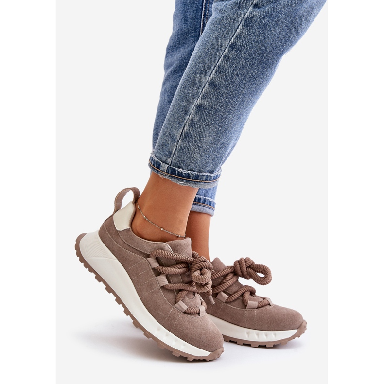 Damen-Sneaker aus Wildleder mit dicker Schnürung Artiker 54C1409 Beige 1