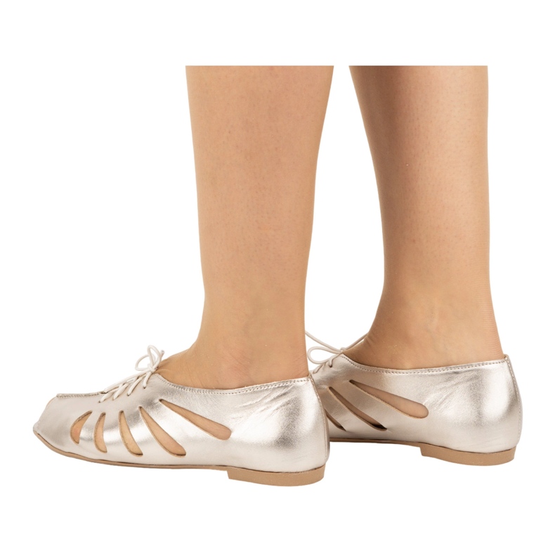 Exquisite Durchbrochene Damen-Ballerinas aus Leder 1444EX Gold golden 1
