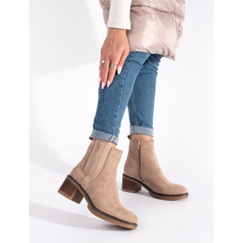 Seastar Beigefarbene Chelsea-Stiefel aus Wildleder mit hohem Absatz 1