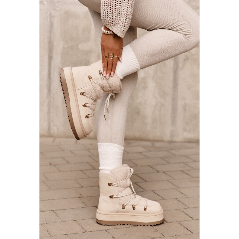Plateau-Schneestiefel für Damen mit Schnürung, Hellbeige Riaviana 2