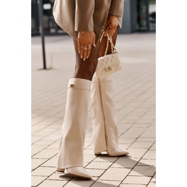 Damenstiefel aus Faux-Wildleder mit umgeschlagenem Obermaterial und hohem Absatz in Hellbeige von Avamora 2