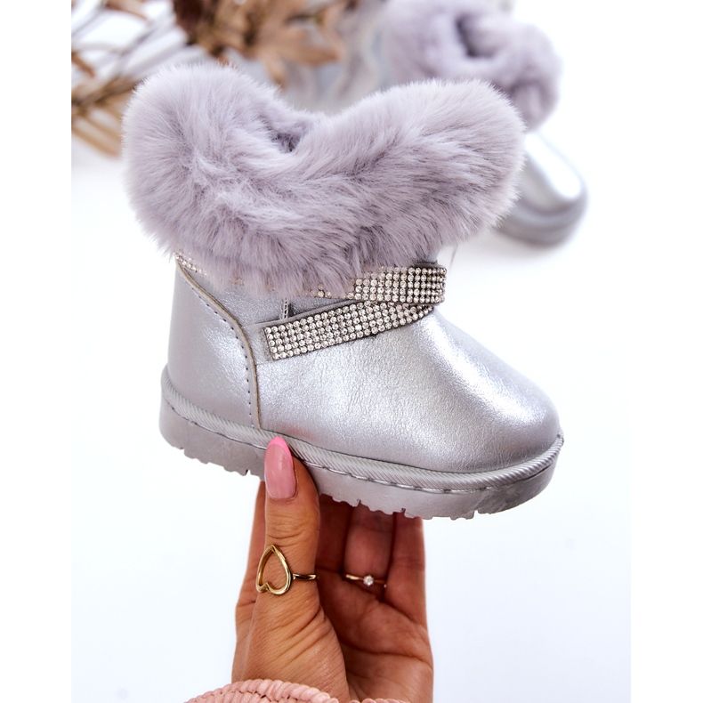 Silberne Hollee Kinder-Schneestiefel mit Zirkonia 1