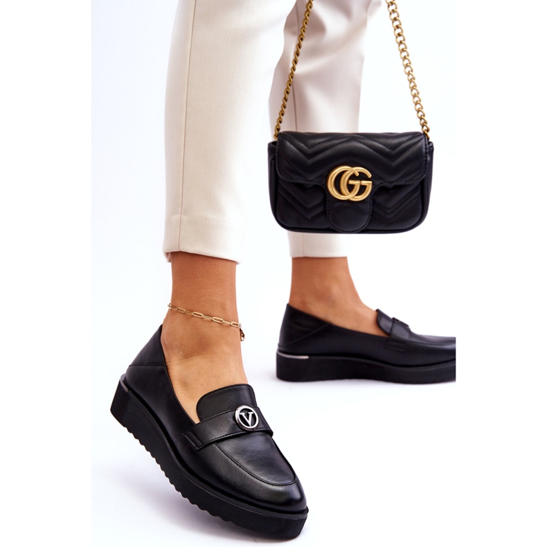 Damen-Mokassins aus Vinceza-Leder mit niedrigem Keilabsatz, Schwarz 2