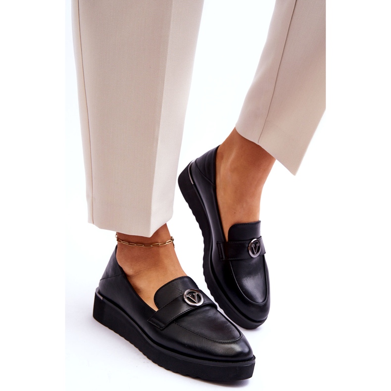 Damen-Mokassins aus Vinceza-Leder mit niedrigem Keilabsatz, Schwarz 3