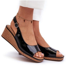 Lack-Keilsandalen für Damen Sergio Leone SK301 Schwarz 5