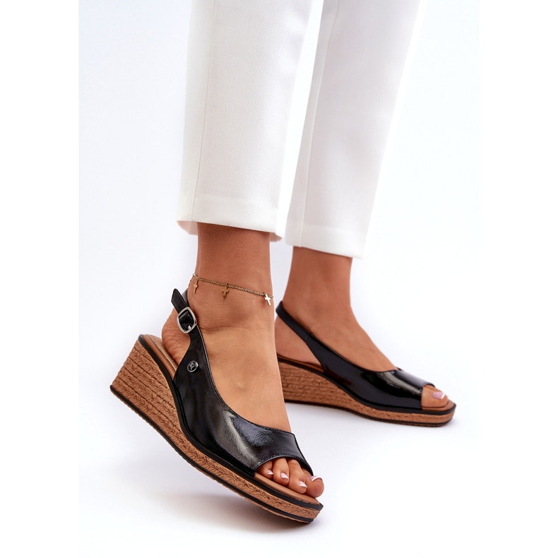 Lack-Keilsandalen für Damen Sergio Leone SK301 Schwarz 1