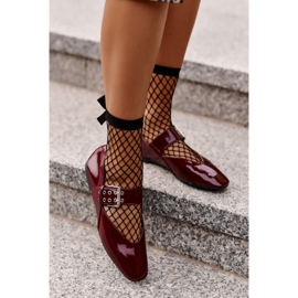 Ballerinas aus Lackleder mit Gürtel, Burgundy Azirae rot 2