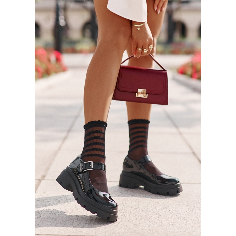 Damen-Lacklederschuhe mit Schnalle, schwarzes Plikuria 1