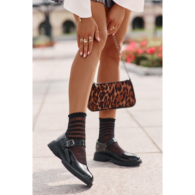 Damen-Lacklederschuhe mit Gürtel, Schwarz Vinceza 62179 1