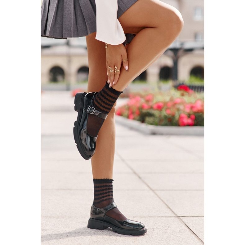 Damen-Lacklederschuhe mit Gürtel, Schwarz Vinceza 62179 2