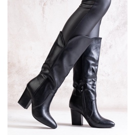 Schwarze Stiefel mit hohen Absätzen aus Amare-Öko-Leder 2