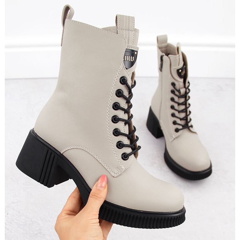 Beige Damen-Lederstiefeletten Vinceza 66671 1