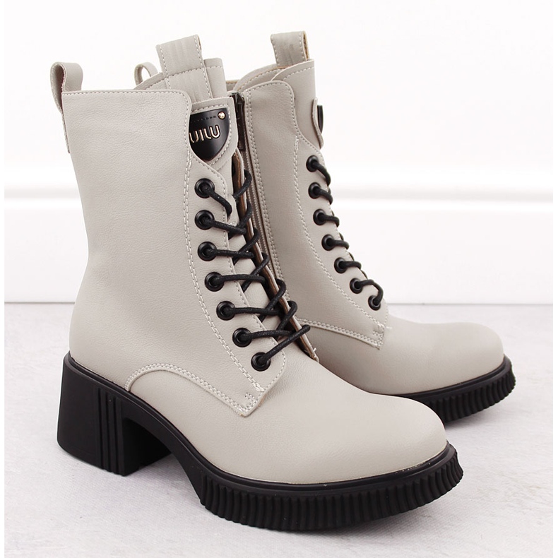 Beige Damen-Lederstiefeletten Vinceza 66671 2