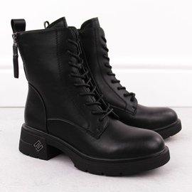 Damen-Arbeiterstiefel aus Leder, schwarz, Vinceza 66683 2