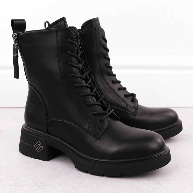 Damen-Arbeiterstiefel aus Leder, schwarz, Vinceza 66683 2